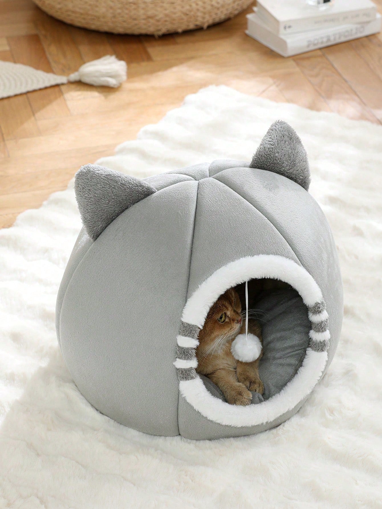 Washable Cat Cave Bed for Indoor Cats & Kittens | Soft Plush Pet House