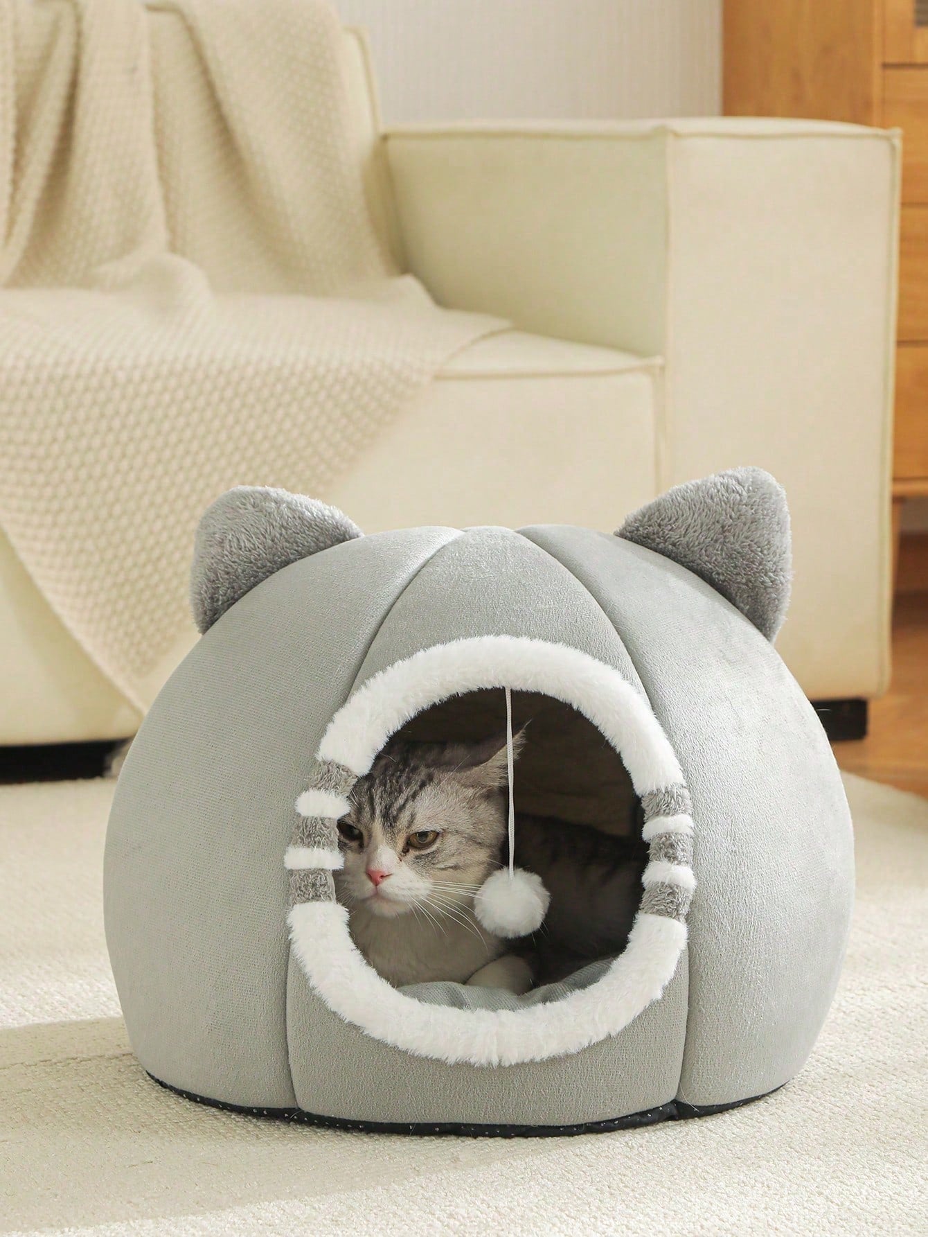 Washable Cat Cave Bed for Indoor Cats & Kittens | Soft Plush Pet House