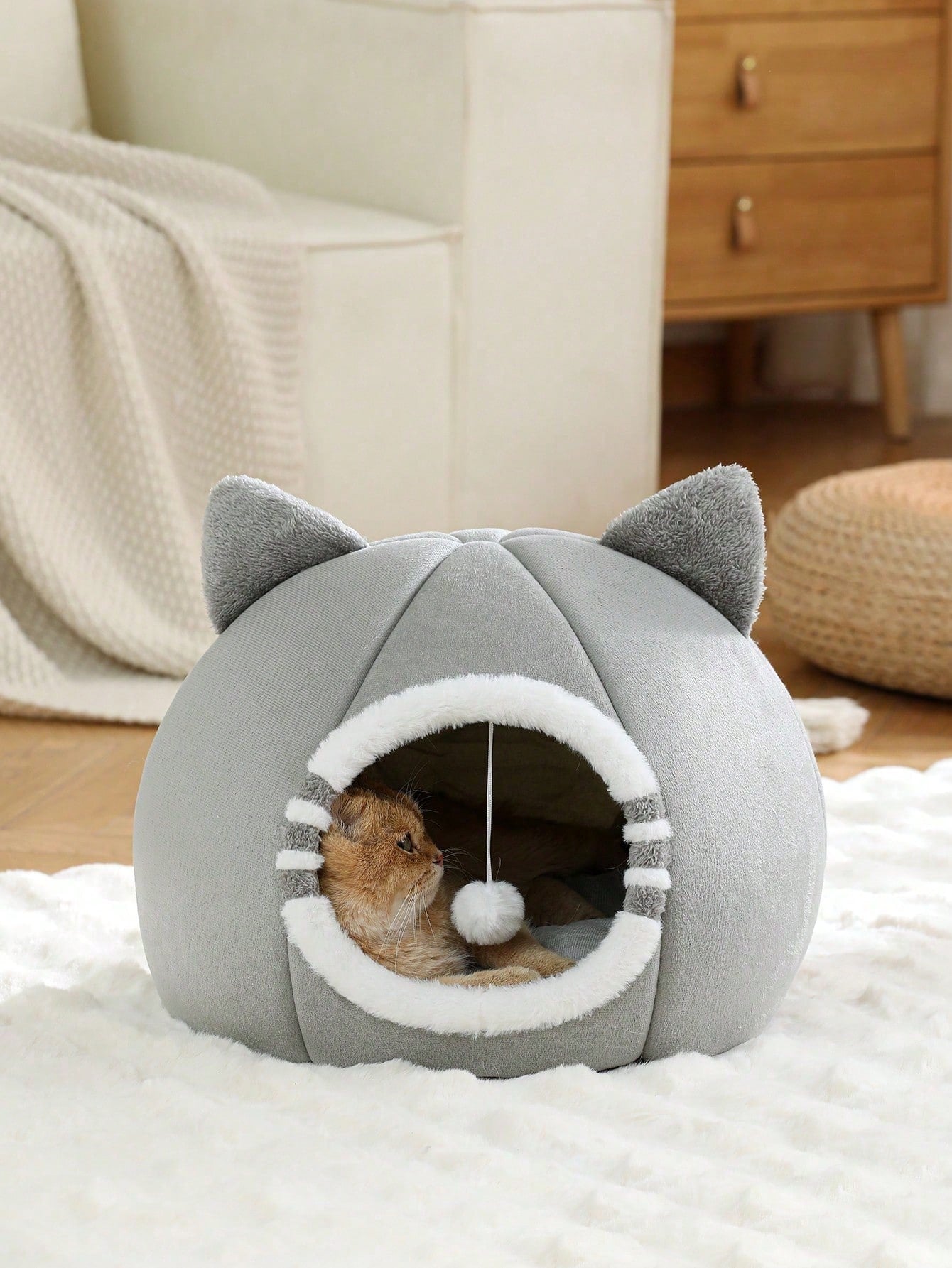 Washable Cat Cave Bed for Indoor Cats & Kittens | Soft Plush Pet House