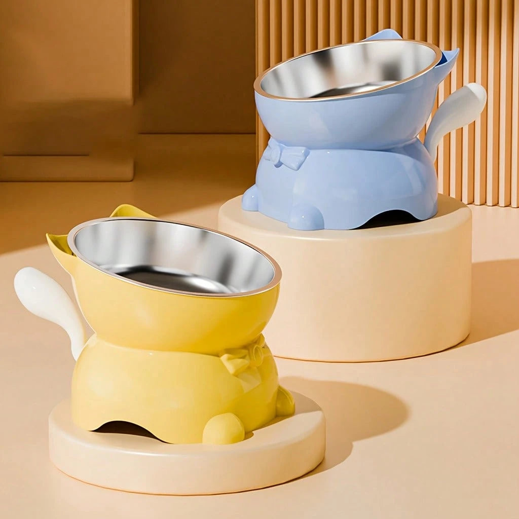 Elevated Stainless Steel Cat Bowl | Tilted Anti-Spill Pet Feeder