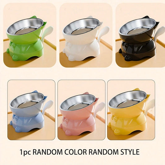 Elevated Stainless Steel Cat Bowl | Tilted Anti-Spill Pet Feeder