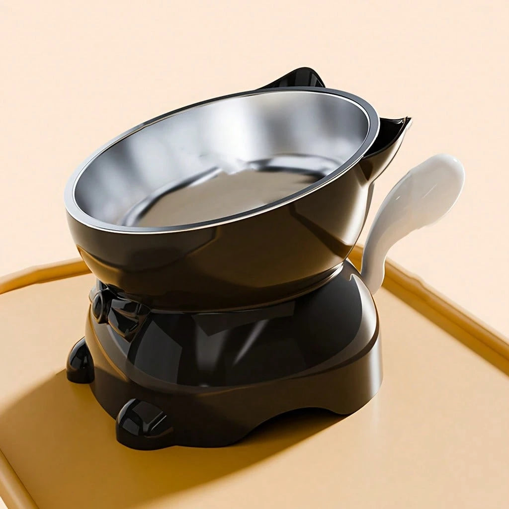 Elevated Stainless Steel Cat Bowl | Tilted Anti-Spill Pet Feeder