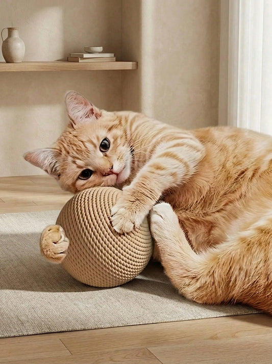 Sisal Cat Ball Toy with Rattle | Interactive Chew & Self-Play Toy for Cats