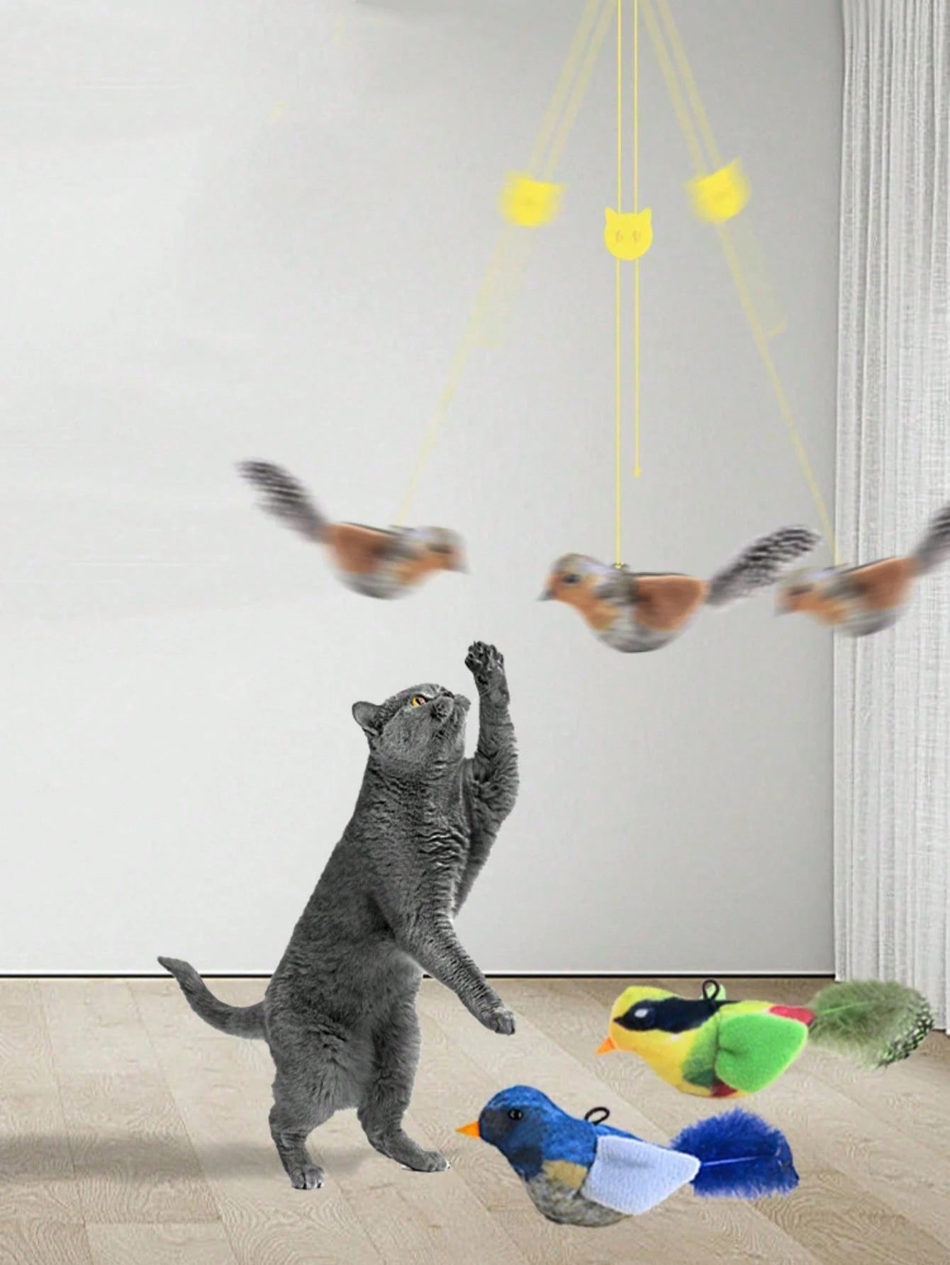 Interactive Hanging Bird Cat Toy | Chirping Sound & Flapping Wings