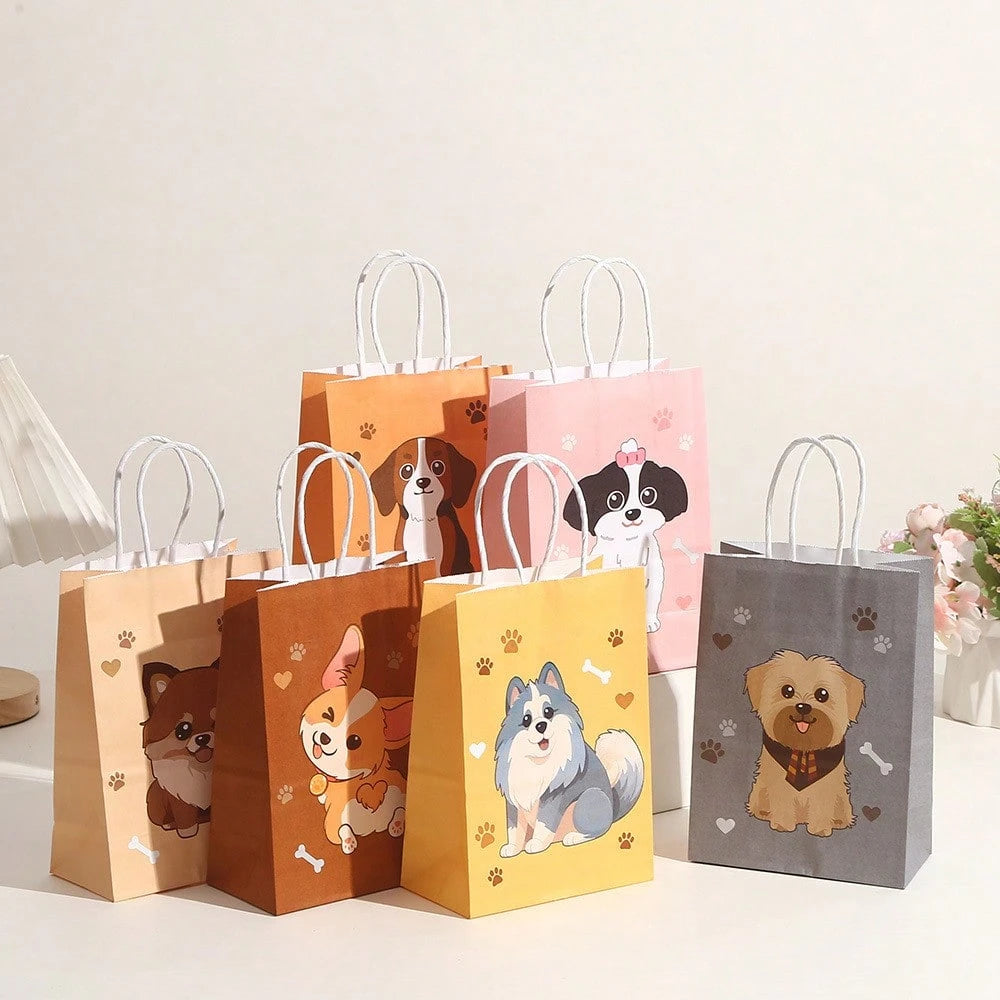 Cat Theme Gift Bags – Kraft Paper Party Favor Bags (6 Pieces)
