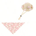 Cute Daisy Pet Straw Hat with Bandana | Summer Dog & Cat Sun Hat