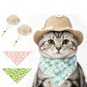 Cute Daisy Pet Straw Hat with Bandana | Summer Dog & Cat Sun Hat