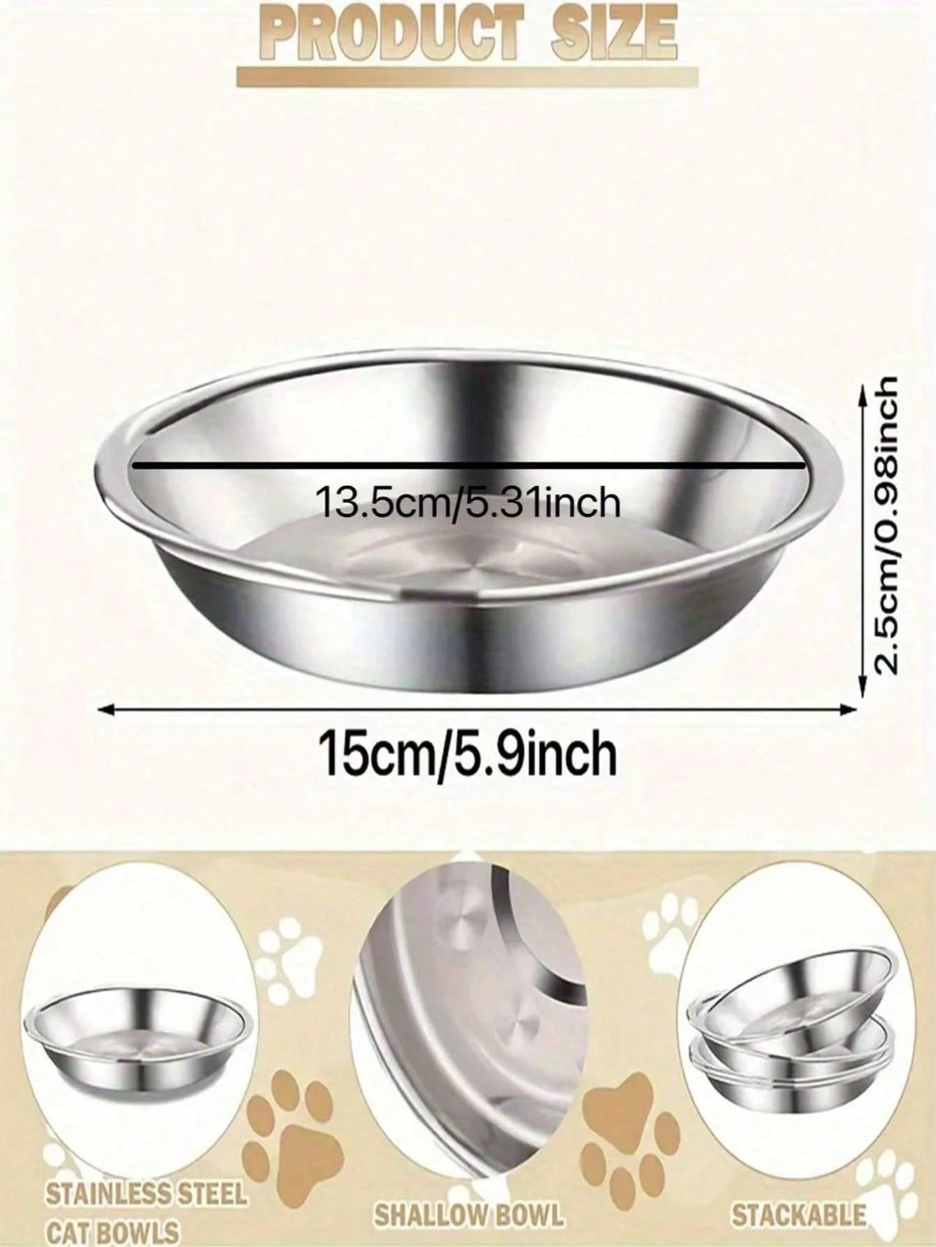Stainless Steel Bowl | Wide & Shallow Pet Food & Water Dish
