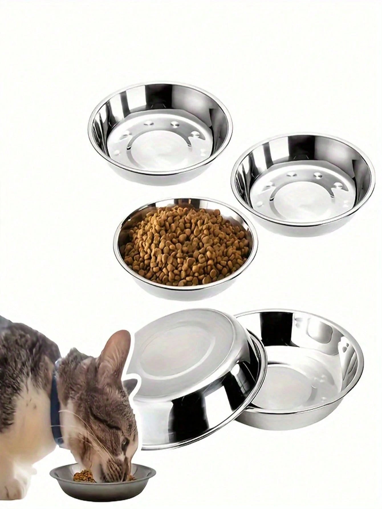 Stainless Steel Bowl | Wide & Shallow Pet Food & Water Dish