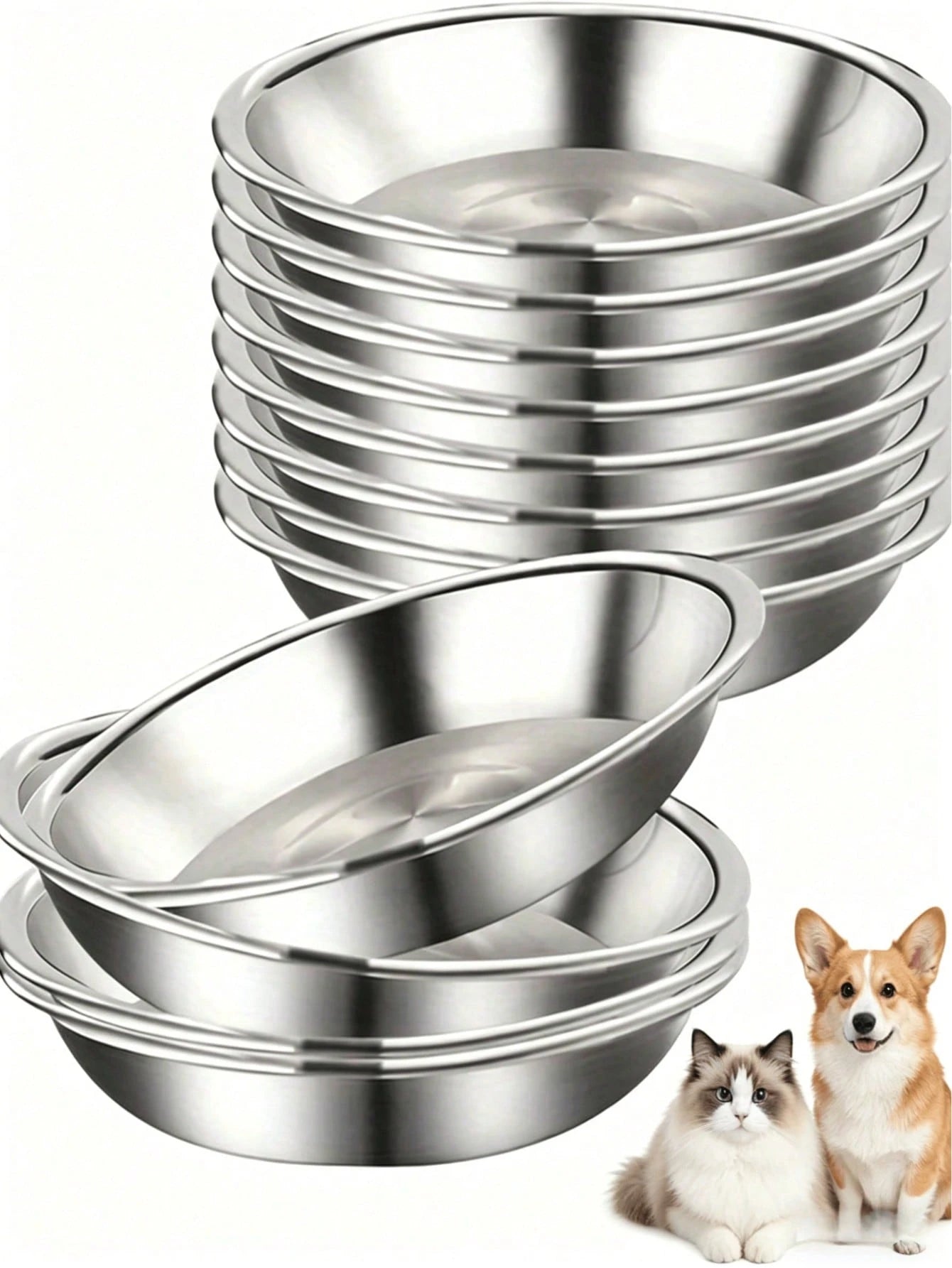 Stainless Steel Bowl | Wide & Shallow Pet Food & Water Dish