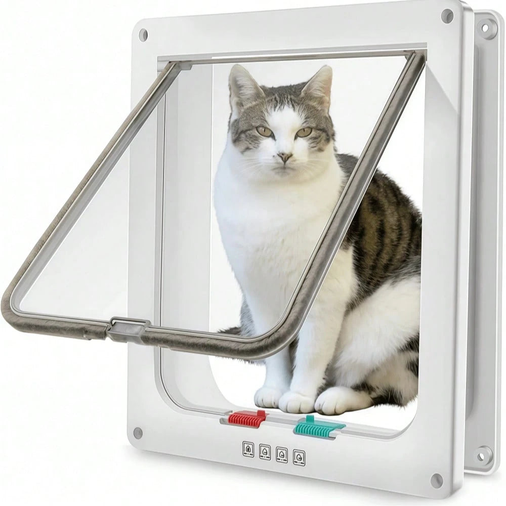 4-Way Lock Cat Door – Weatherproof Pet Flap for Windows & Thin Doors