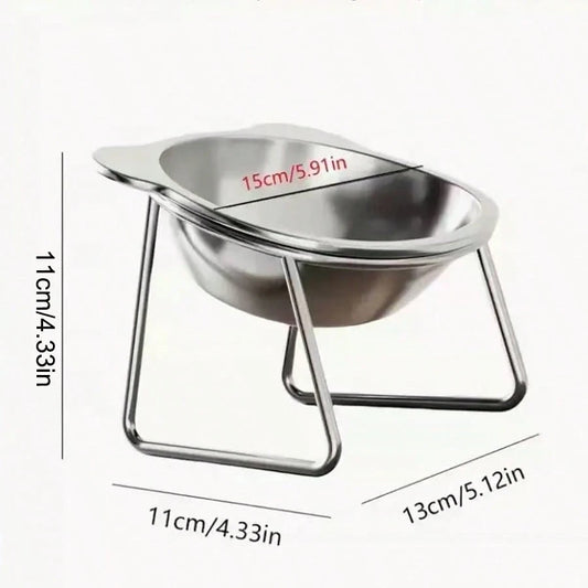 420ml Elevated Stainless Steel Cat Bowl – 15° Tilted Bowl with Stand
