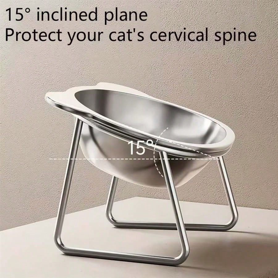 420ml Elevated Stainless Steel Cat Bowl – 15° Tilted Bowl with Stand