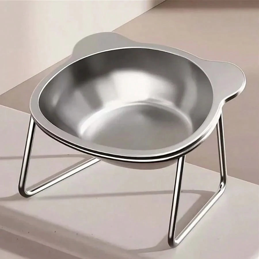 420ml Elevated Stainless Steel Cat Bowl – 15° Tilted Bowl with Stand