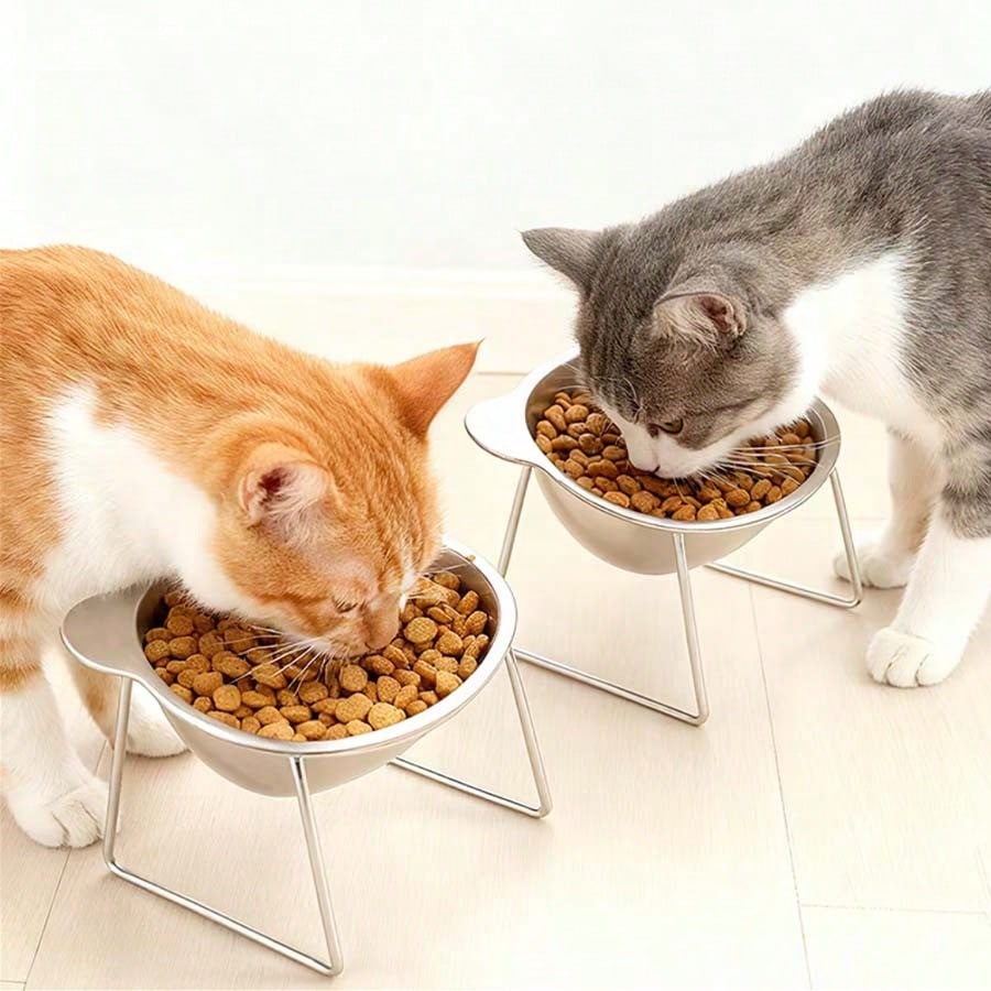 420ml Elevated Stainless Steel Cat Bowl – 15° Tilted Bowl with Stand