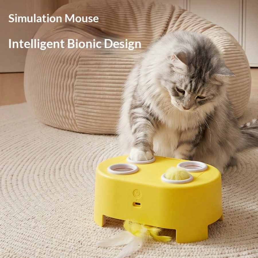 3-in-1 Interactive Cat Toy with Rotating Feather & Bionic Mouse | USB Rechargeable