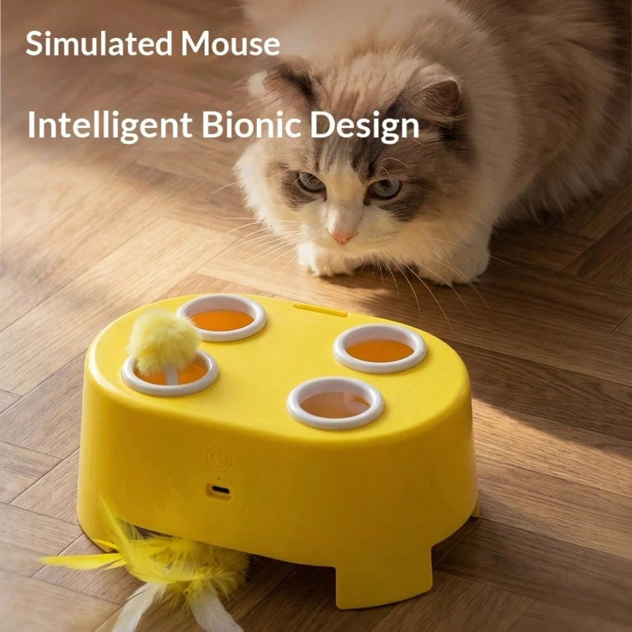 3-in-1 Interactive Cat Toy with Rotating Feather & Bionic Mouse | USB Rechargeable