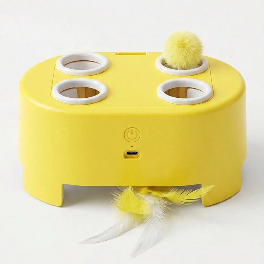 3-in-1 Interactive Cat Toy with Rotating Feather & Bionic Mouse | USB Rechargeable