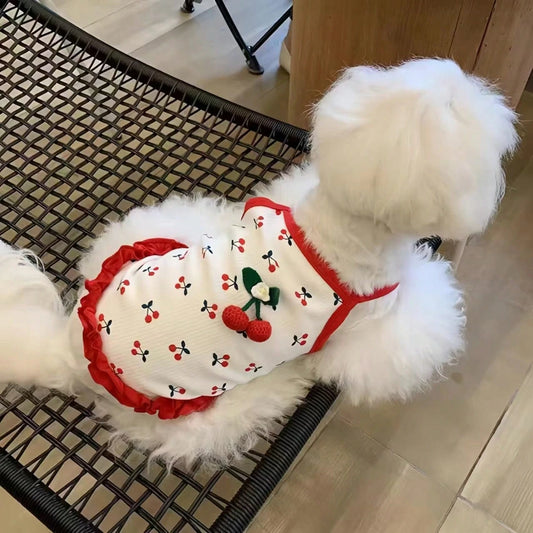Cherry Print Pet Dress for Dogs & Cats | Lightweight Red Summer Dress