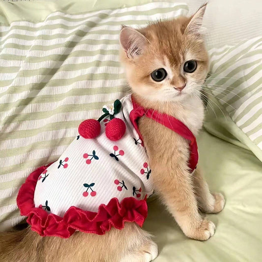 Cherry Print Pet Dress for Dogs & Cats | Lightweight Red Summer Dress