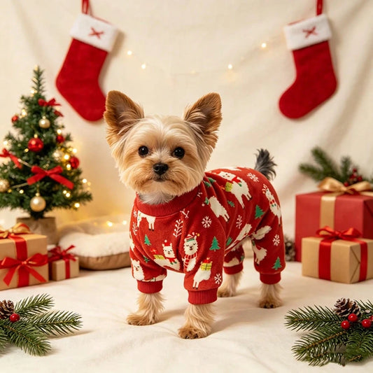 Christmas Alpaca Dog Pajamas – Soft Winter Pet Outfit