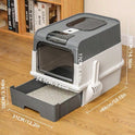 Extra Large Enclosed Cat Litter Box with Front Entry & Top Exit | Drawer Design with Scoop
