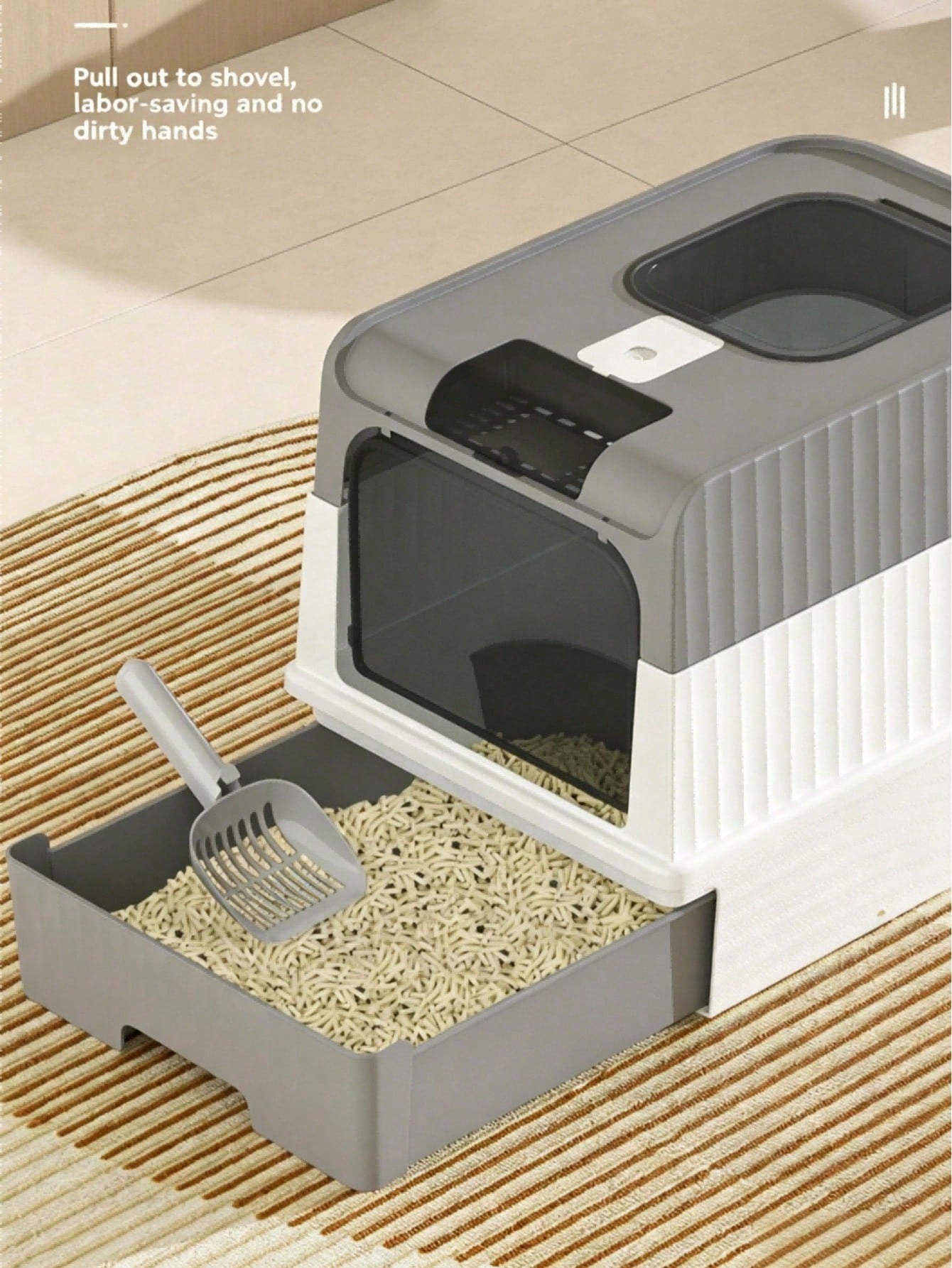 Extra Large Enclosed Cat Litter Box with Front Entry & Top Exit | Drawer Design with Scoop