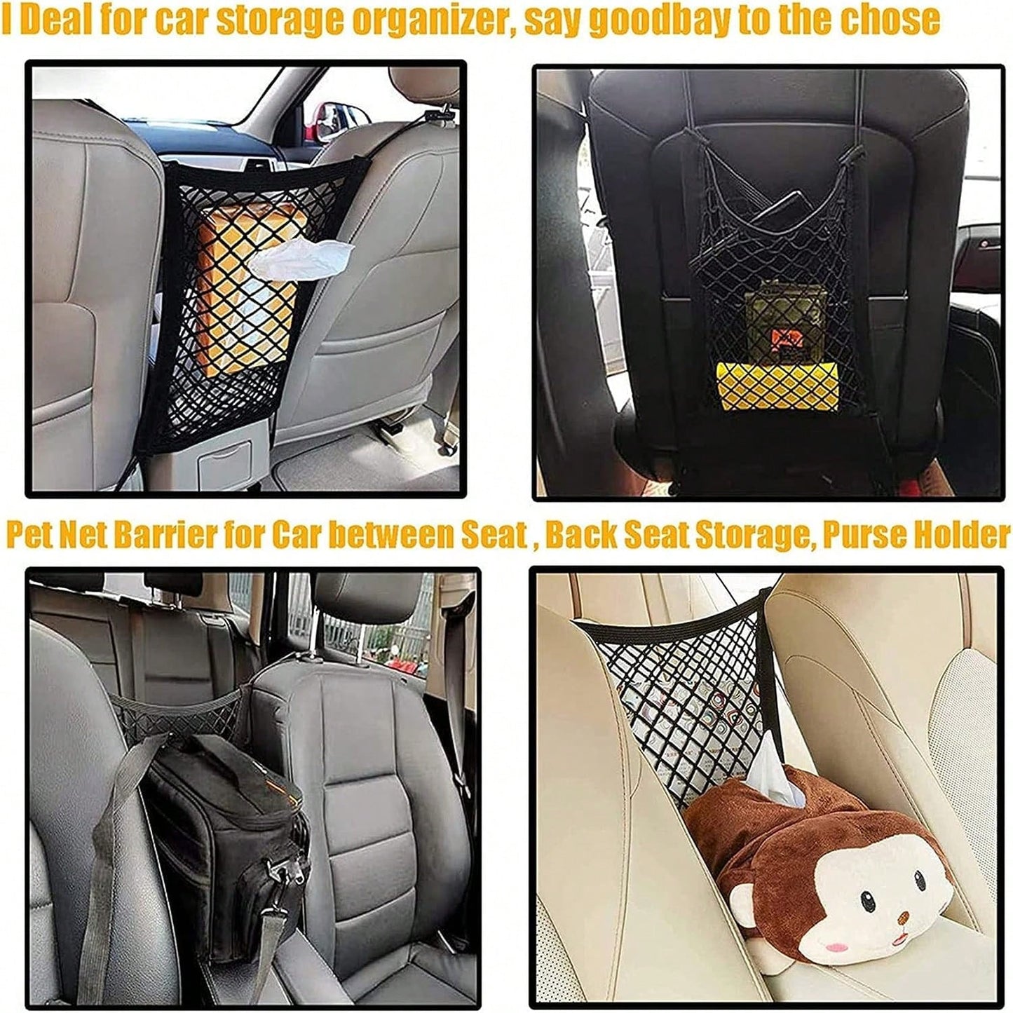 Pet Car Barrier Net with Storage Pocket | Universal Dog Car Divider