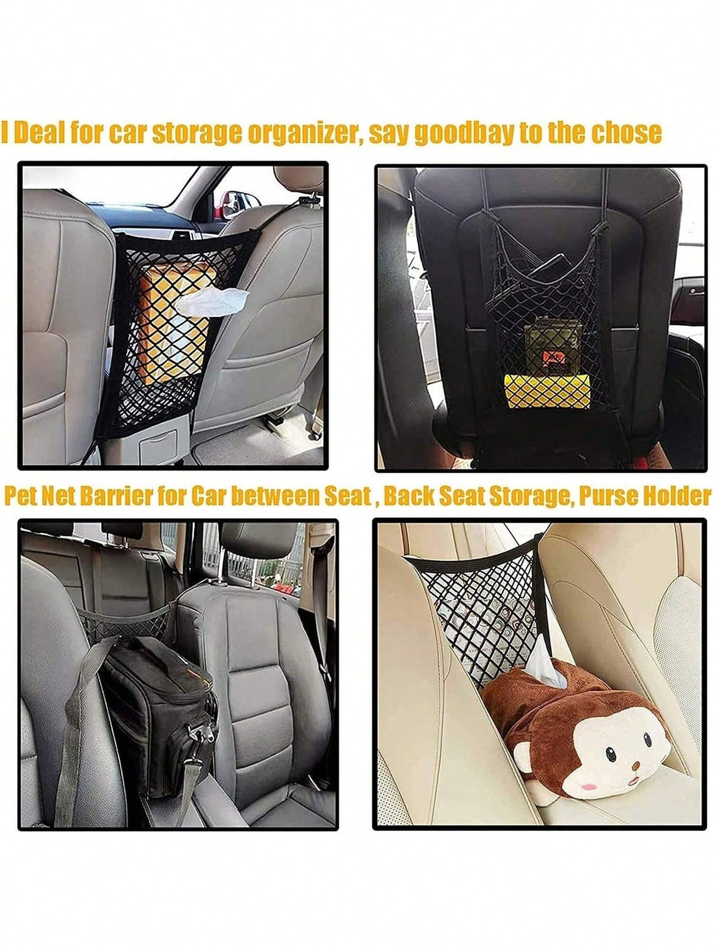 Pet Car Barrier Net with Storage Pocket | Universal Dog Car Divider