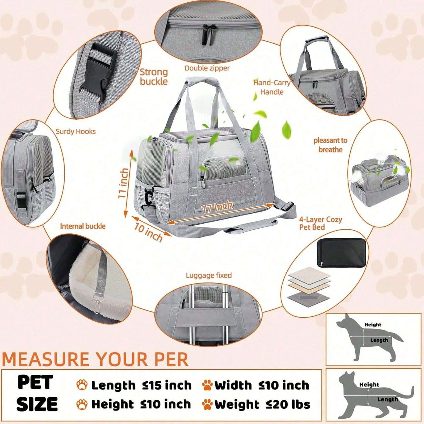 Soft Pet Carrier Bag | Foldable Breathable Cat & Dog Travel Carrier
