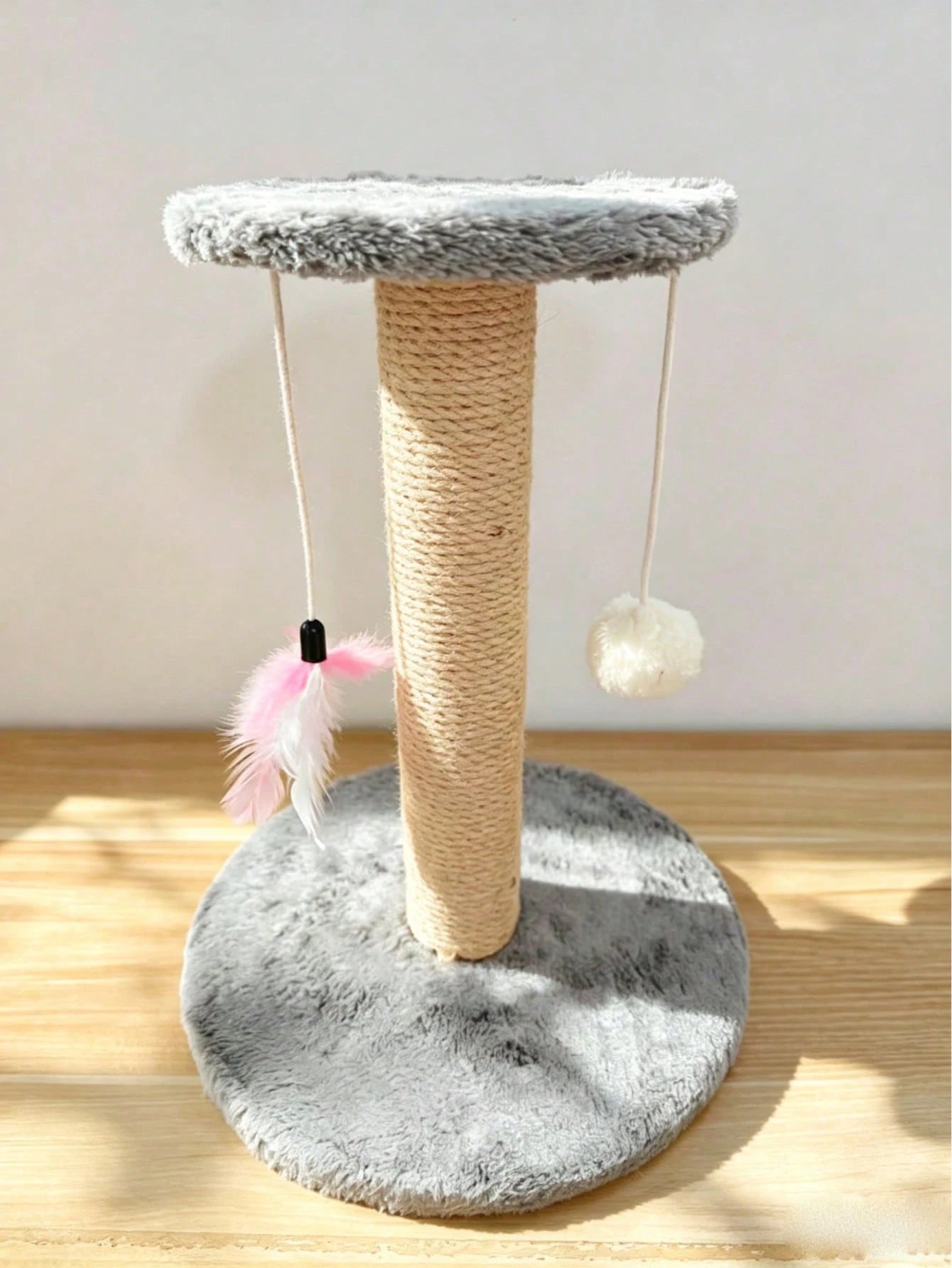 Mini Sisal Cat Scratching Post with Pom-Pom & Feather Toy | Interactive Cat Treec