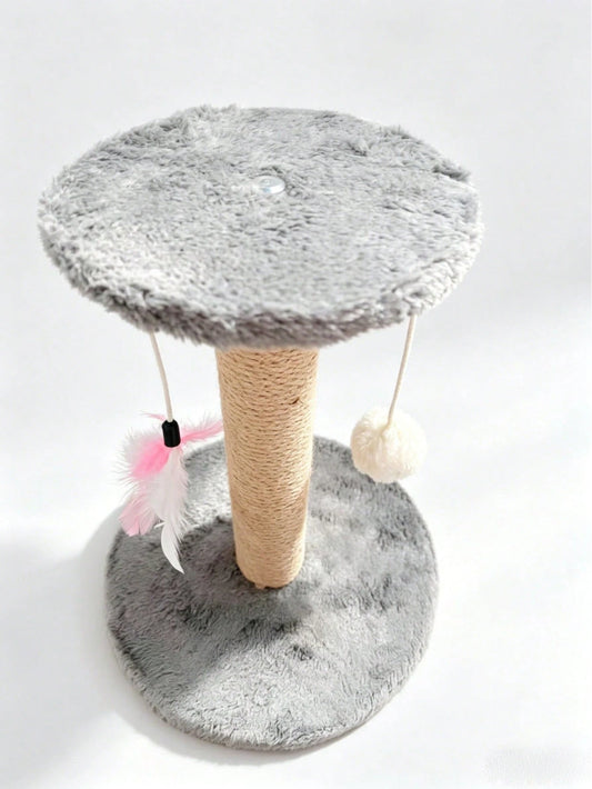 Mini Sisal Cat Scratching Post with Pom-Pom & Feather Toy | Interactive Cat Treec