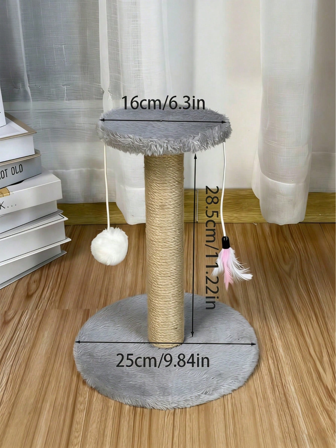 Mini Sisal Cat Scratching Post with Pom-Pom & Feather Toy | Interactive Cat Treec