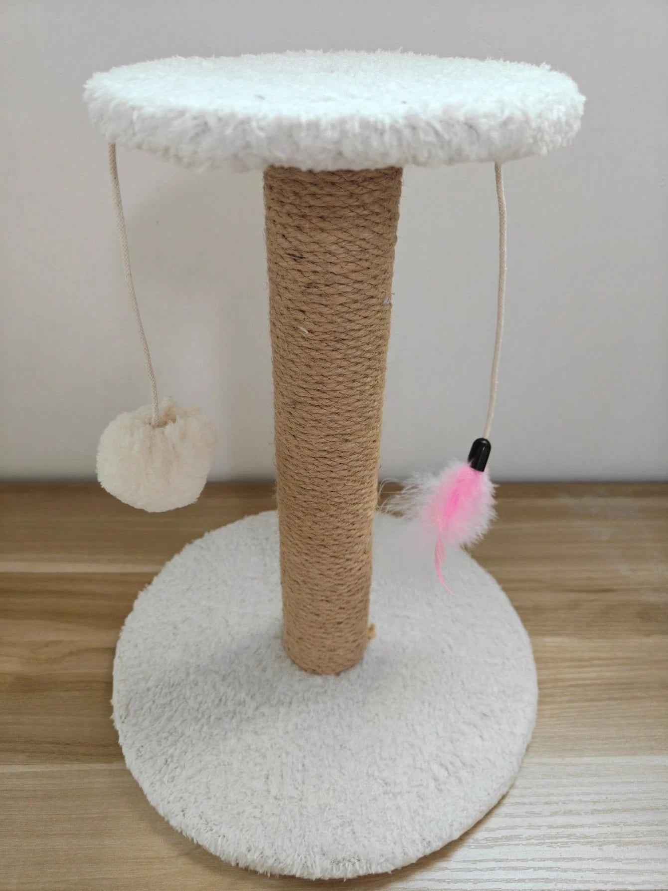 Mini Sisal Cat Scratching Post with Pom-Pom & Feather Toy | Interactive Cat Treec