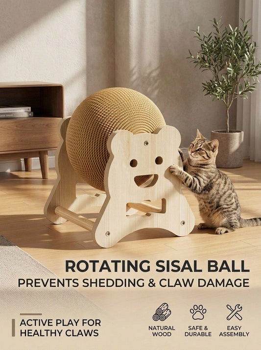 Interactive Sisal Cat Scratching Post with Rolling Ball Toy | Durable Cat Scratcher