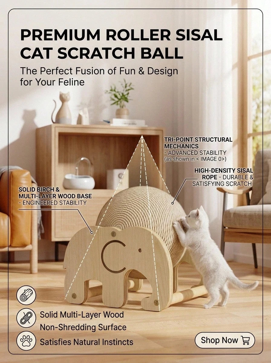 Interactive Sisal Cat Scratching Post with Rolling Ball Toy | Durable Cat Scratcher