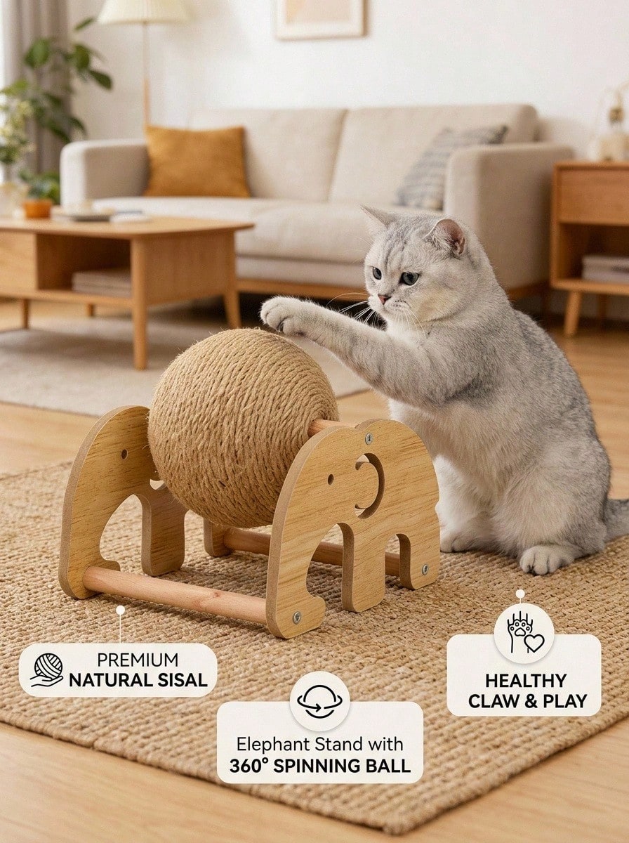 Interactive Sisal Cat Scratching Post with Rolling Ball Toy | Durable Cat Scratcher