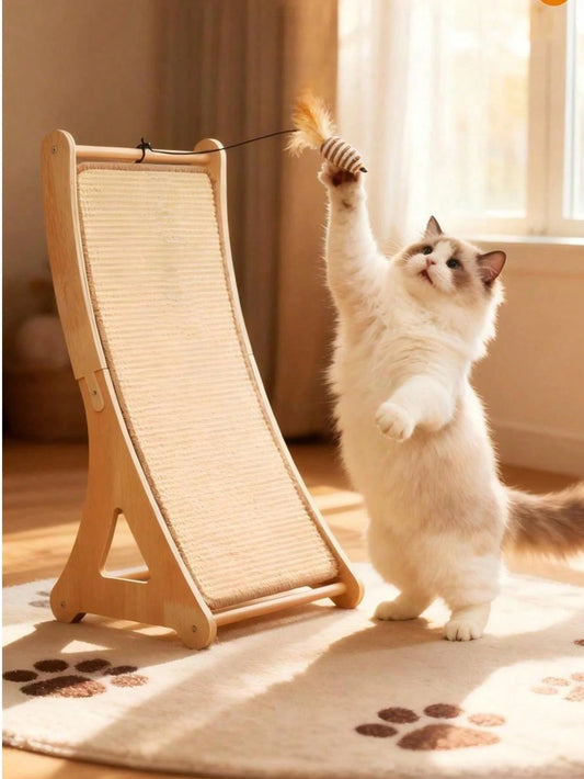 Curved Sisal Cat Scratching Post with Hanging Feather Toy | Durable Cat Scratcher