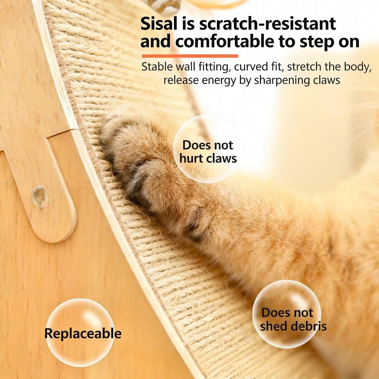 Curved Sisal Cat Scratching Post with Hanging Feather Toy | Durable Cat Scratcher