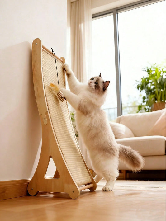 Curved Sisal Cat Scratching Post with Hanging Feather Toy | Durable Cat Scratcher