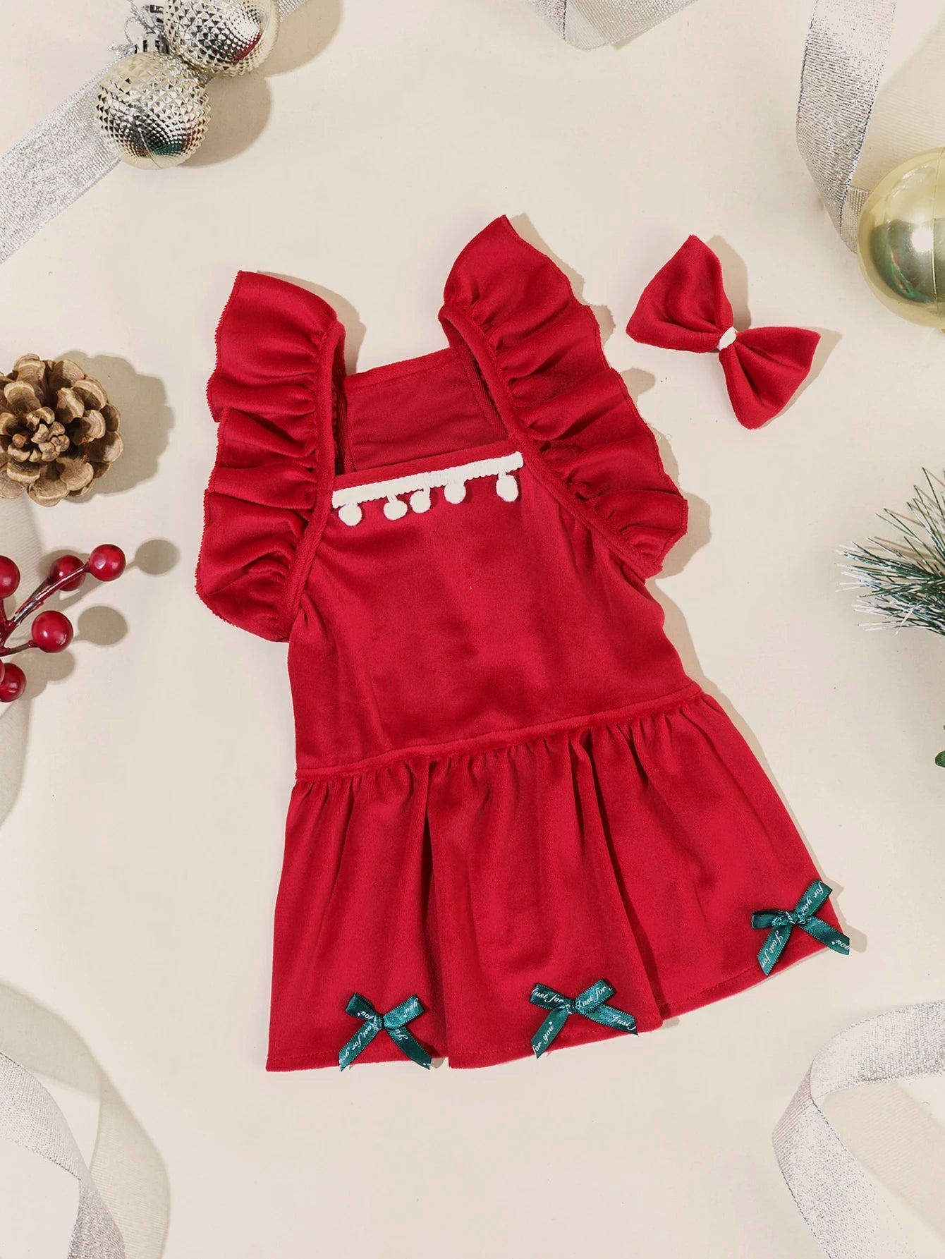 Santa Claus Princess Pet Dress – Warm Christmas Fleece Outfit for Dogs & Cats