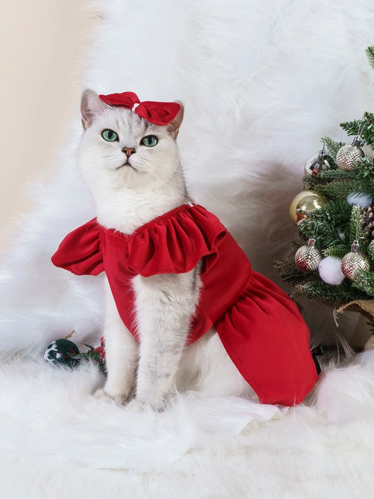 Santa Claus Princess Pet Dress – Warm Christmas Fleece Outfit for Dogs & Cats