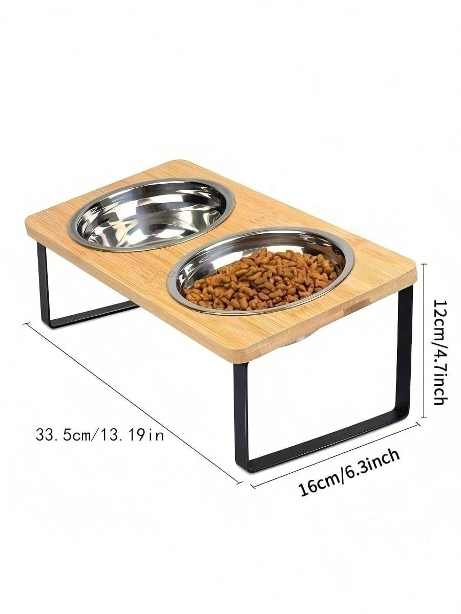 Raised Stainless Steel Double Pet Bowls | Tilted Cat & Dog Feeder