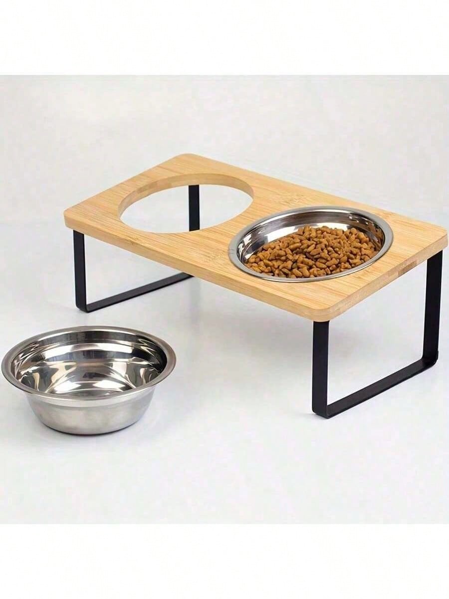 Raised Stainless Steel Double Pet Bowls | Tilted Cat & Dog Feeder