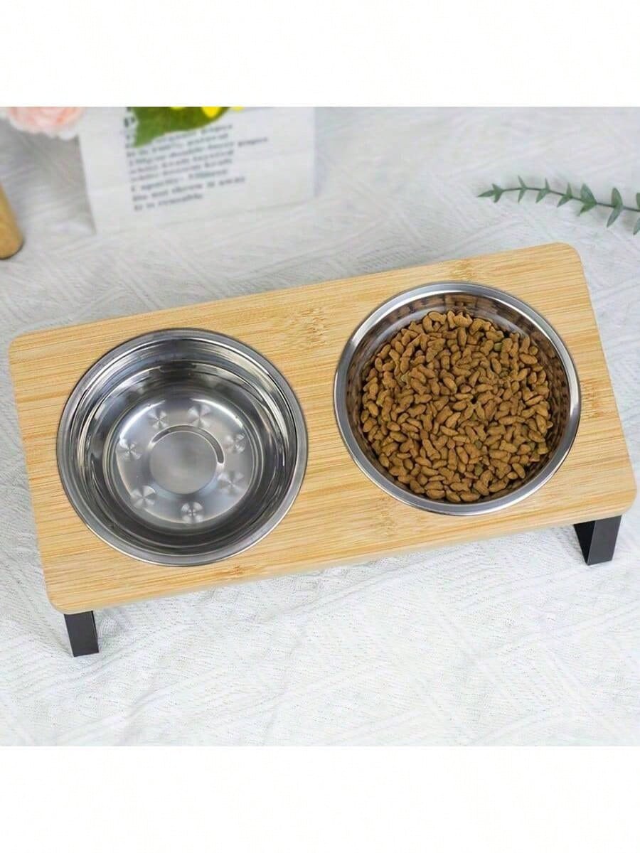 Raised Stainless Steel Double Pet Bowls | Tilted Cat & Dog Feeder