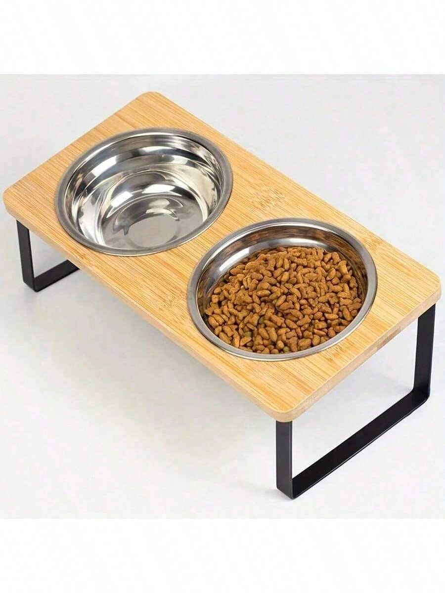 Raised Stainless Steel Double Pet Bowls | Tilted Cat & Dog Feeder
