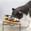 Raised Stainless Steel Double Pet Bowls | Tilted Cat & Dog Feeder