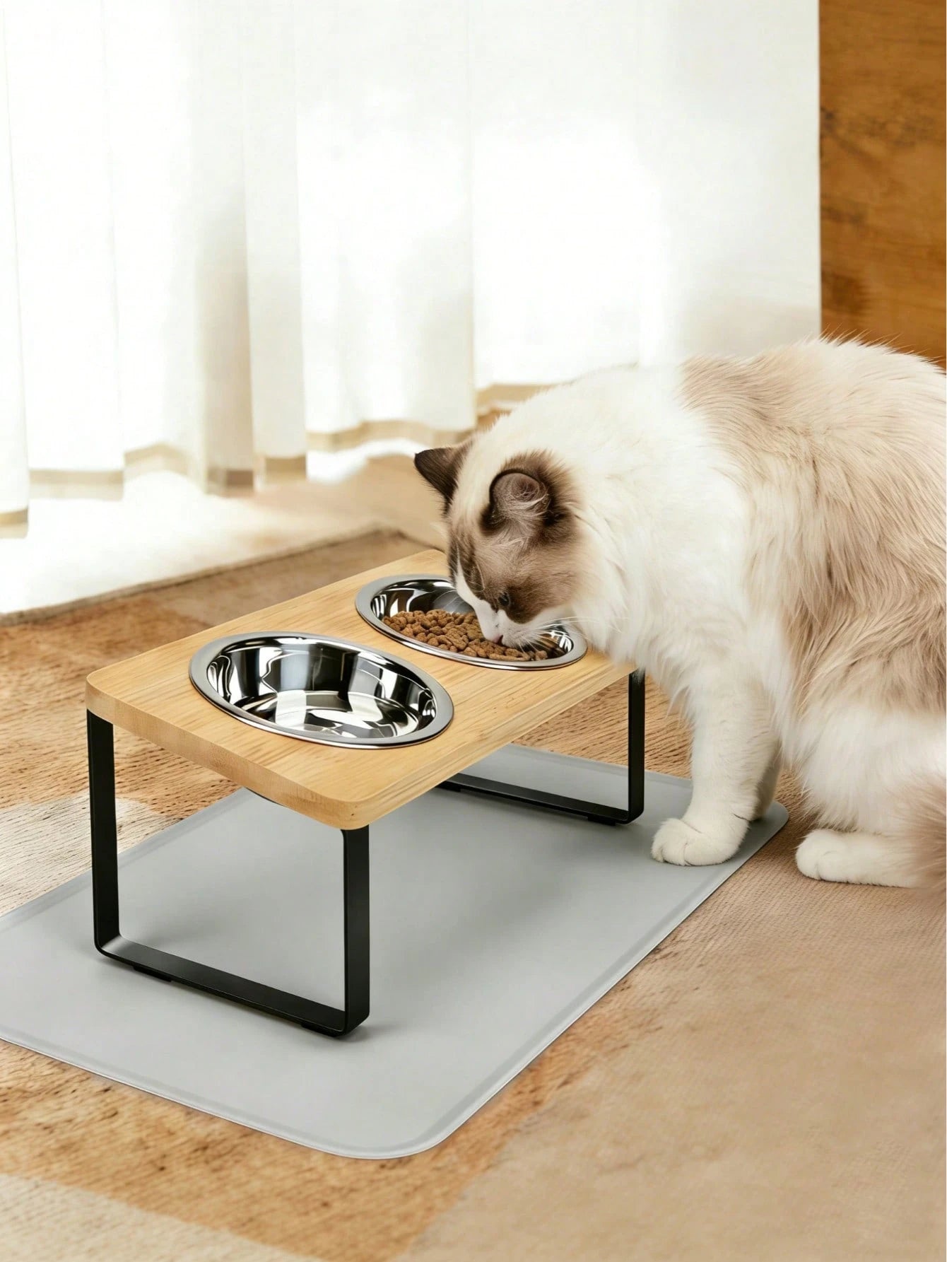 Raised Stainless Steel Double Pet Bowls | Tilted Cat & Dog Feeder