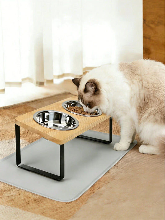 Raised Stainless Steel Double Pet Bowls | Tilted Cat & Dog Feeder