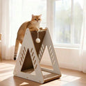 Wooden Triangle Sisal Cat Bed & Scratching House with Hanging Ball | Interactive Cat Furniture